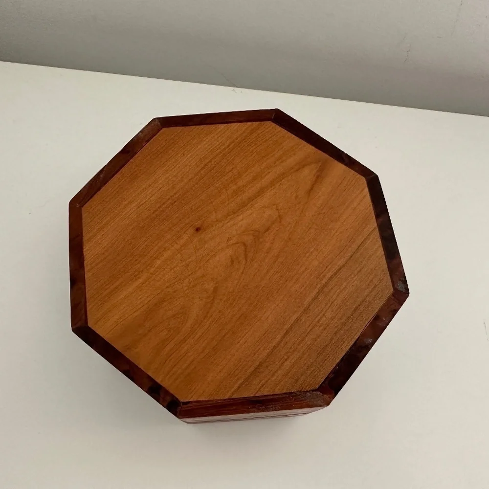 Burr Walnut Hexagon Jewelry Box Trinket Vintage Classic